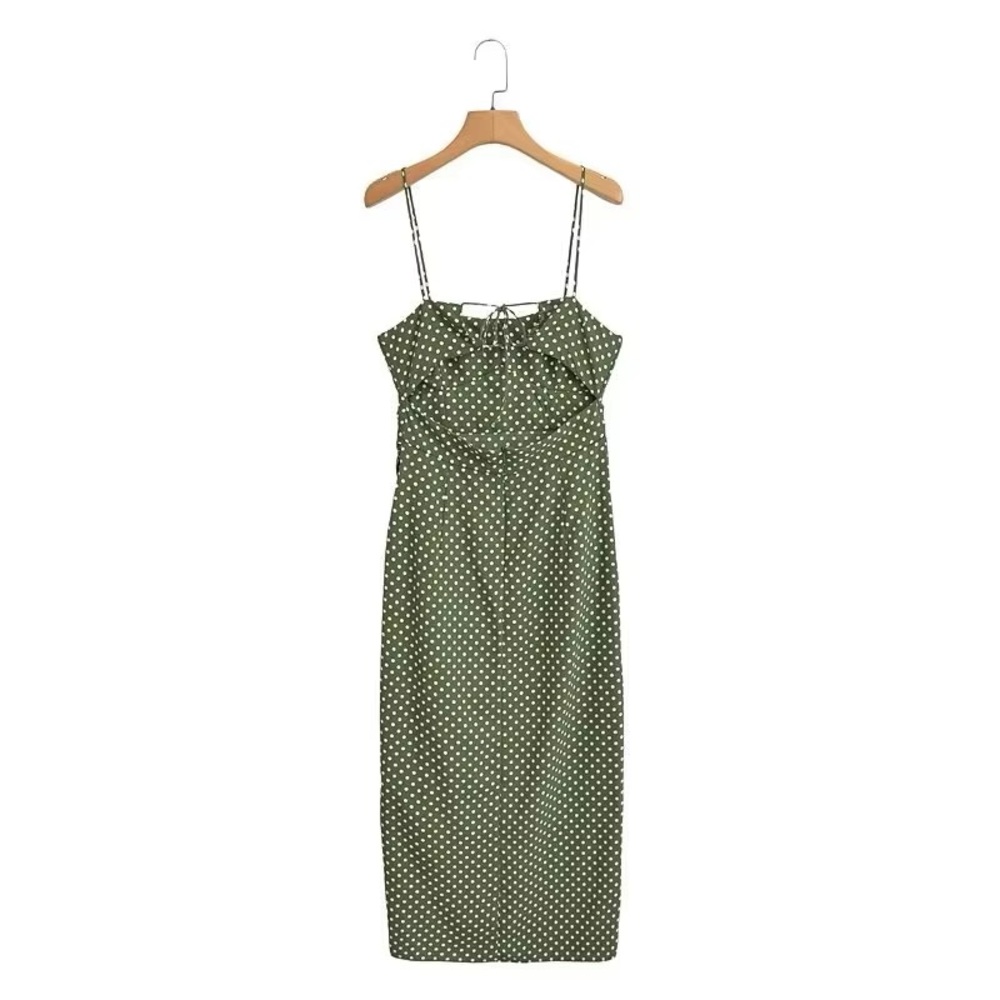 Gorgeous green/white LINEN BLEND POLKA DOT MIDI DRESS😍 - Picture 9 of 12